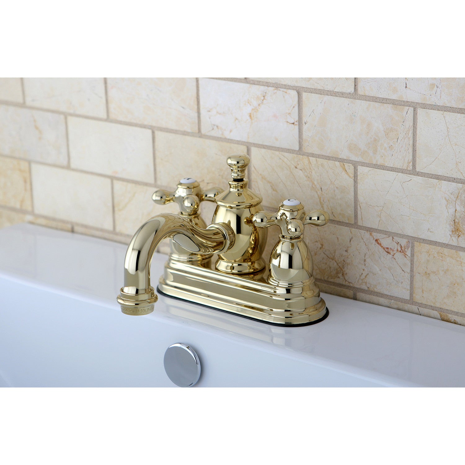 Kingston Heirloom KS7102AX - English Country Double-Handle 3-Hole Deck Mount 4-Inch Centerset Bathroom Faucet with Brass Pop-Up, Polished Brass — thumbnail 2